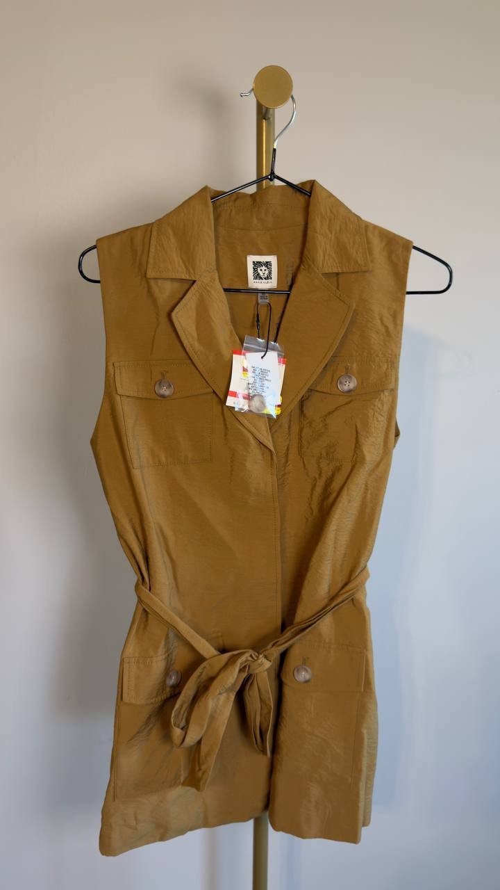 Anne Klein Sleeveless Tie-Waist Patch-Pocket Jacket Beige XS NWT $129