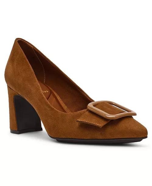 Anne Klein Bentley Pumps 7.5M Cognac Pointed Toe Buckle Block Heel NIB msrp$89