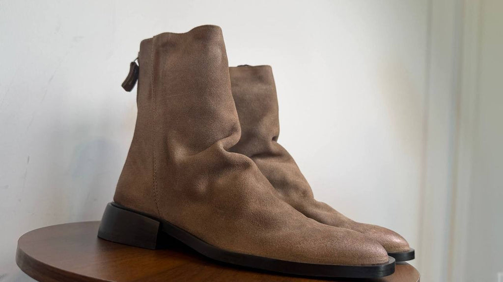 Steve Madden Nexie Bootie Taupe Suede 6.5M Block Heel Back Zip $159.99 NWB