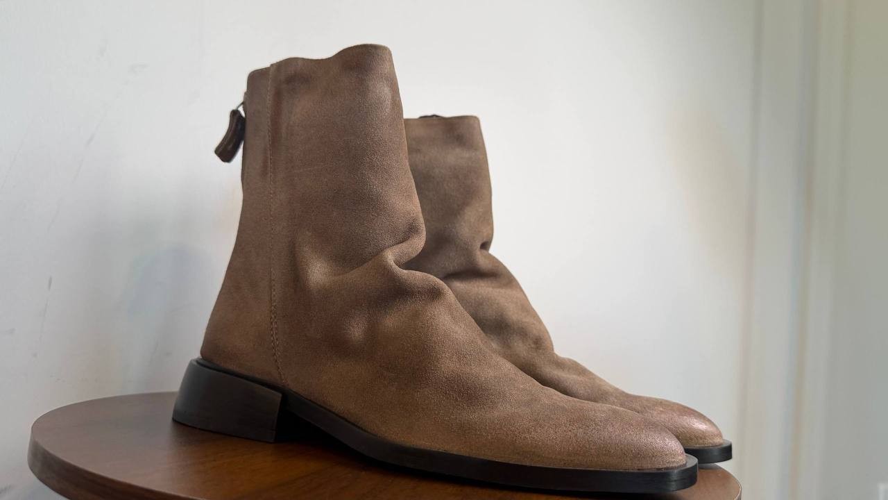 Steve Madden Nexie Bootie Taupe Suede 6.5M Block Heel Back Zip $159.99 NWB