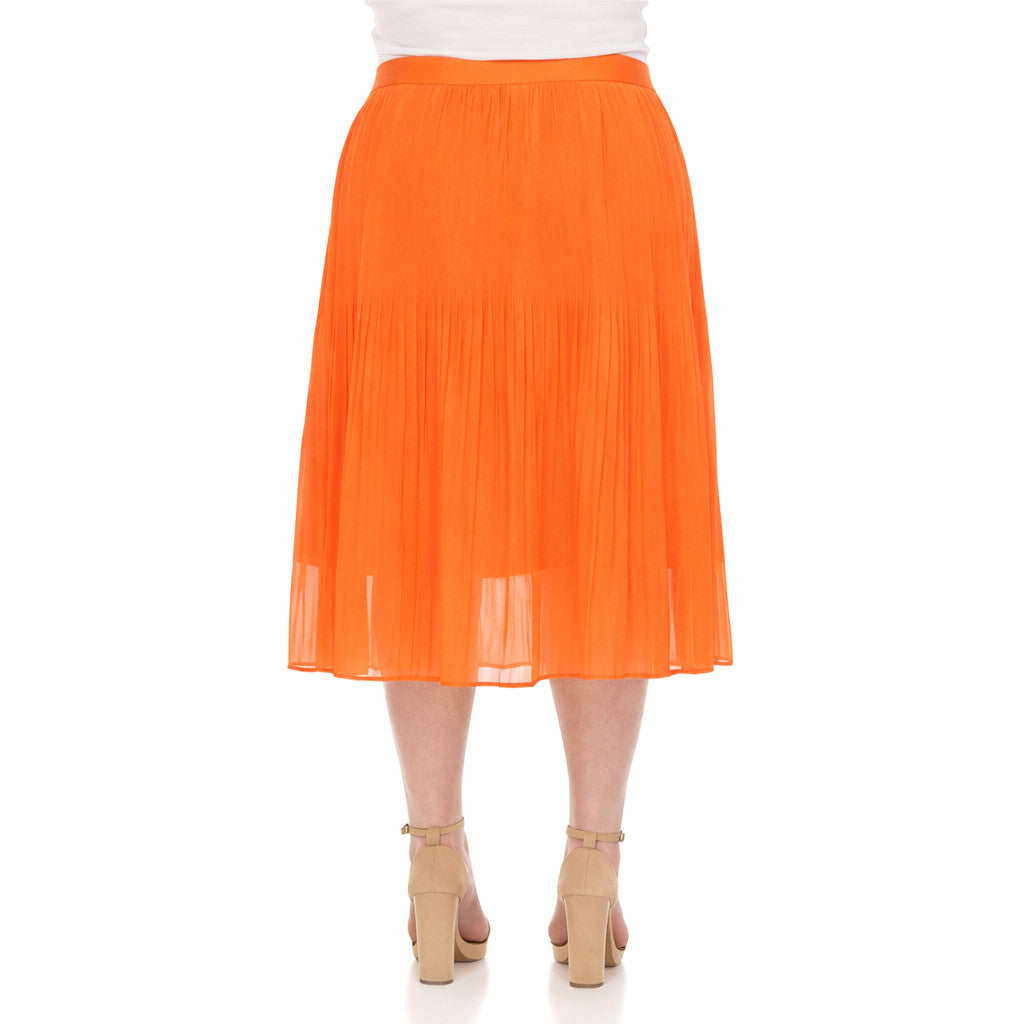 White Mark Plus Size Pleated Chiffon Midi Skirt Orange 2X NWT $50
