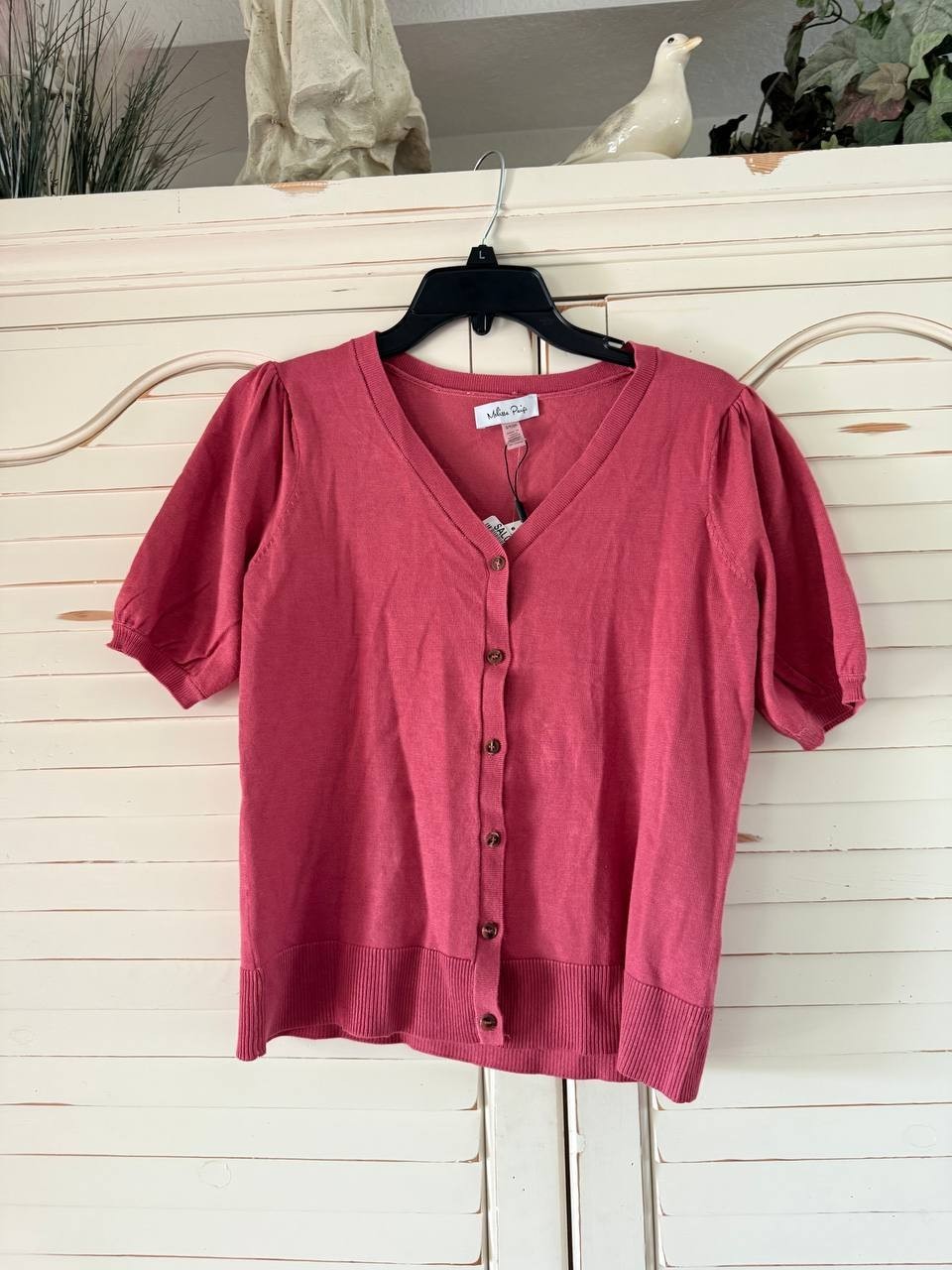 Melissa Paige Puff-Sleeve V-Neck Cardigan – Size S – NWT