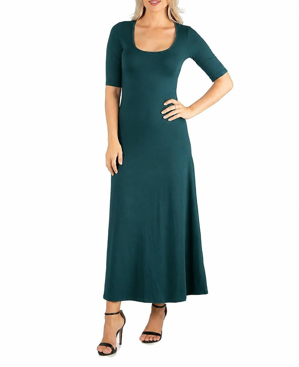 24seven Comfort Apparel Casual Scoop Neck A‑Line Maxi Dress Navy L NWT $57