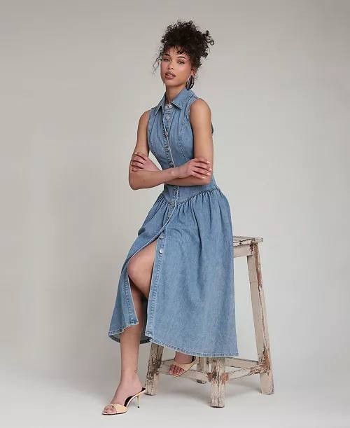 Avec Les Filles Spread Collar Snap-Front Midi Dress Satin Wash 8 NWOT $169