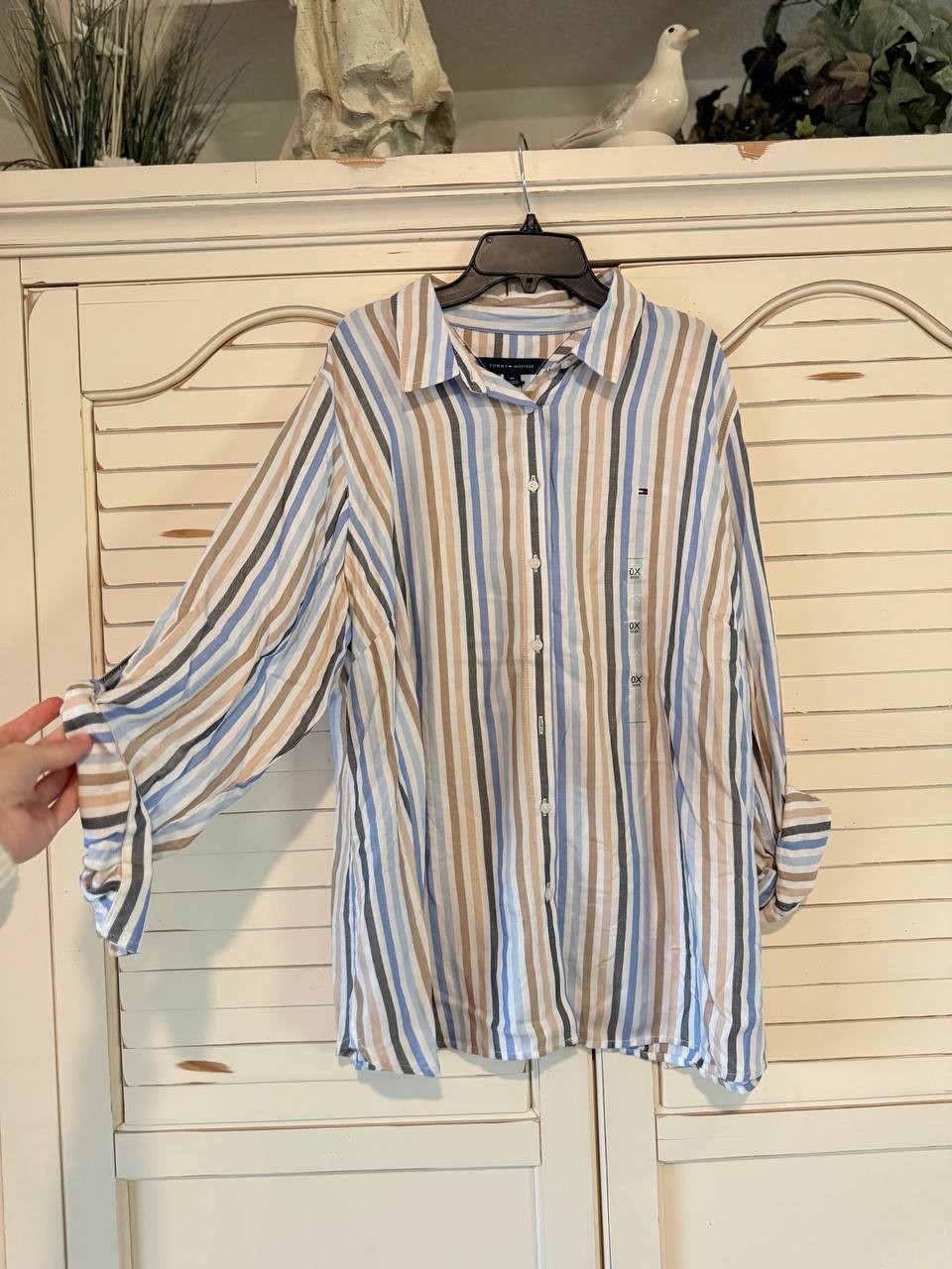 Tommy Hilfiger Stern Striped Roll-Tab Shirt Size 0X NWT $79 - Classic & Versatil