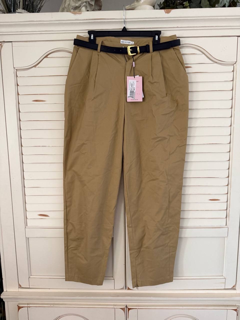 Avec Les Filles High-Waisted Belted Tapered Pants – Size 12