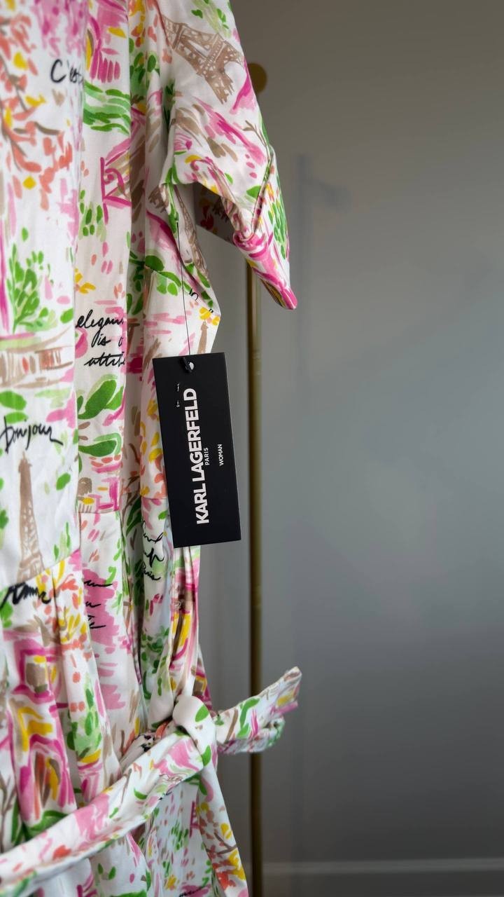 Karl Lagerfeld Paris Plus Printed Collared Dress White/Pink 16W NWT $169