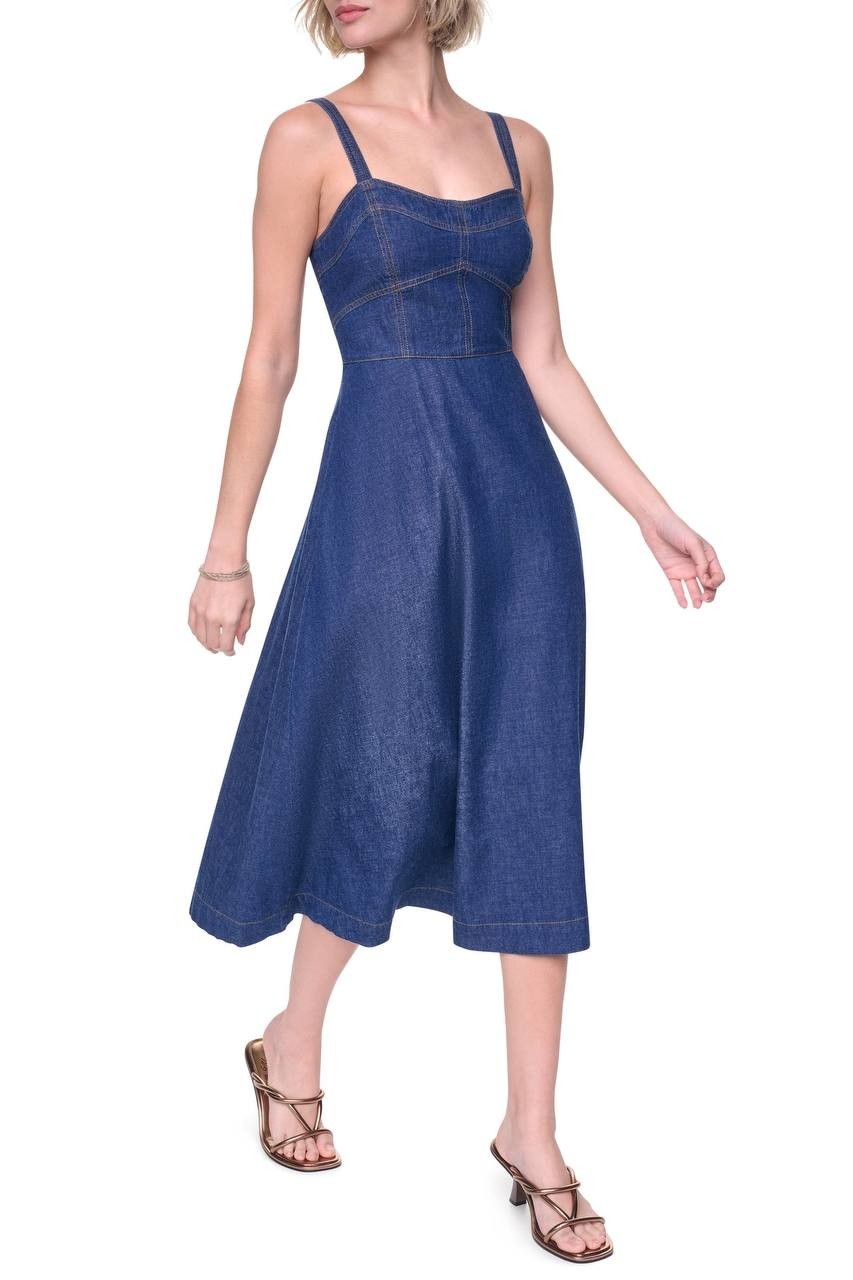 DKNY Contrast Stitch Denim Midi Dress Crosby Wash XL NWT $159