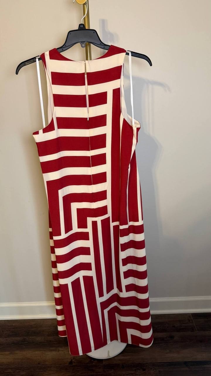 Donna Morgan Crewneck Midi Dress Cream/Dark Red 18 NWT $158
