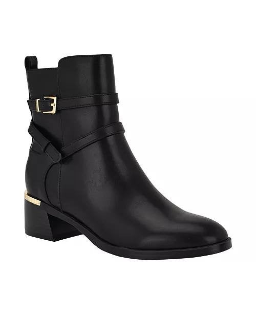 Calvin Klein Black Man‑Made Block Heel Booties 8.5M NIB MSRP $139