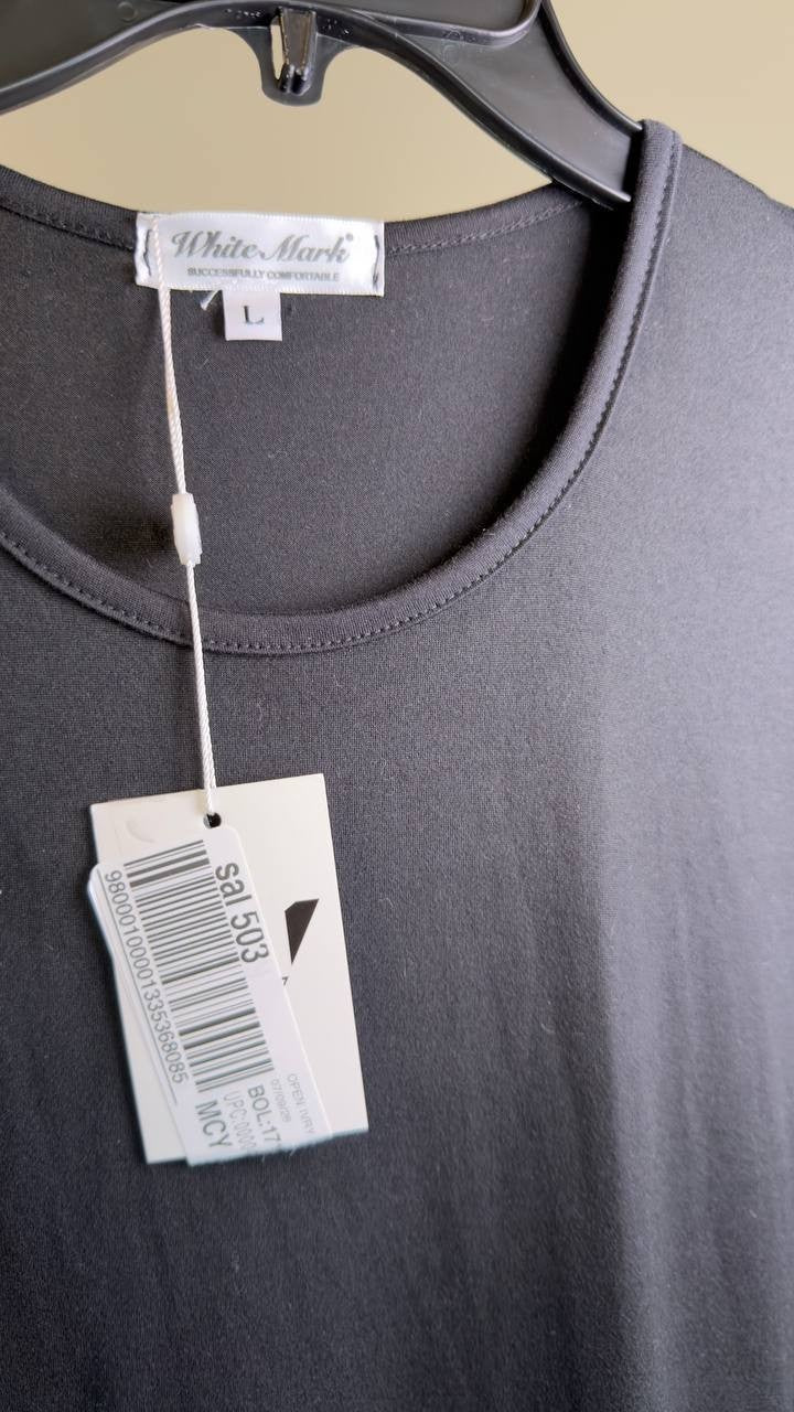 White Mark Casual T-Shirt Swing Midi Dress with Pockets Black L NWT $80