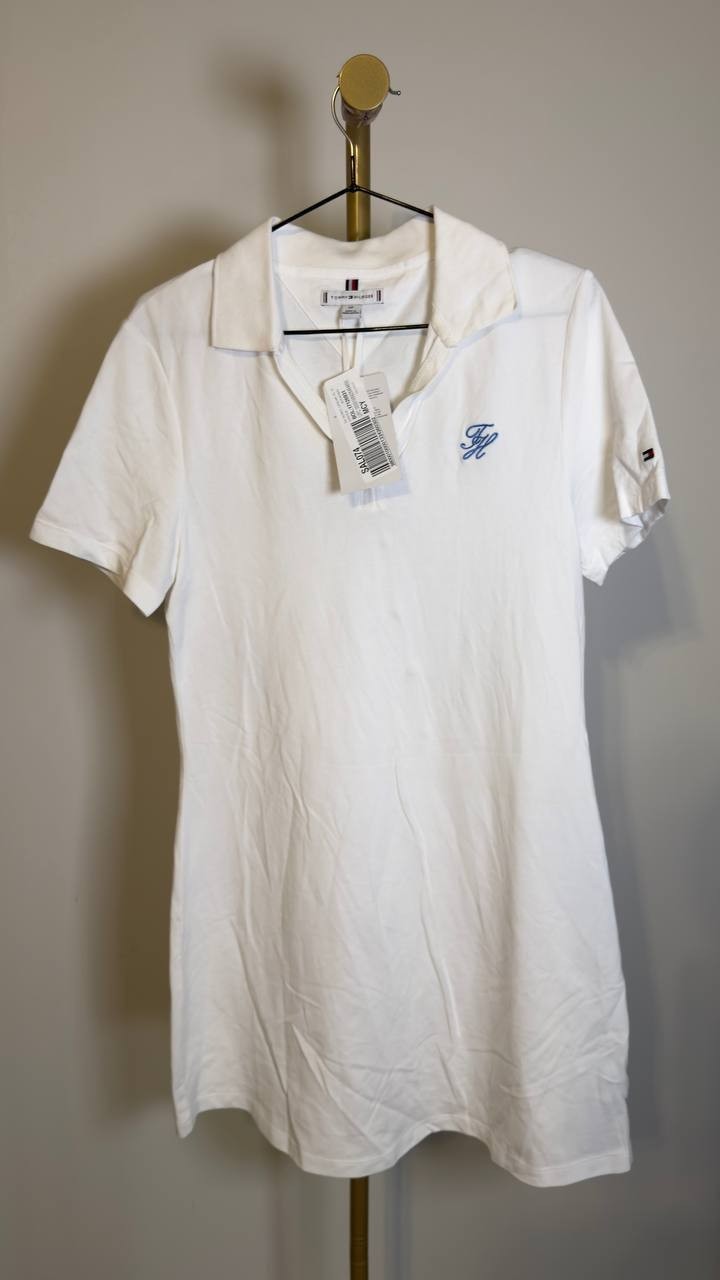 Tommy Hilfiger Women’s Script Polo Dress White S/P NWT $99.50
