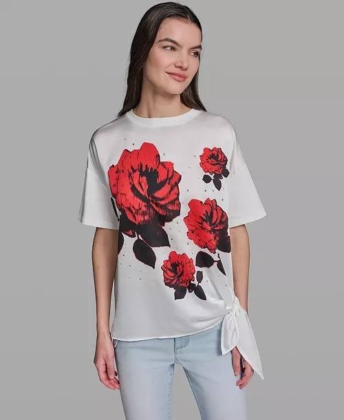 Karl Lagerfeld  Floral Print Crewneck Top M White Multi NWT $79