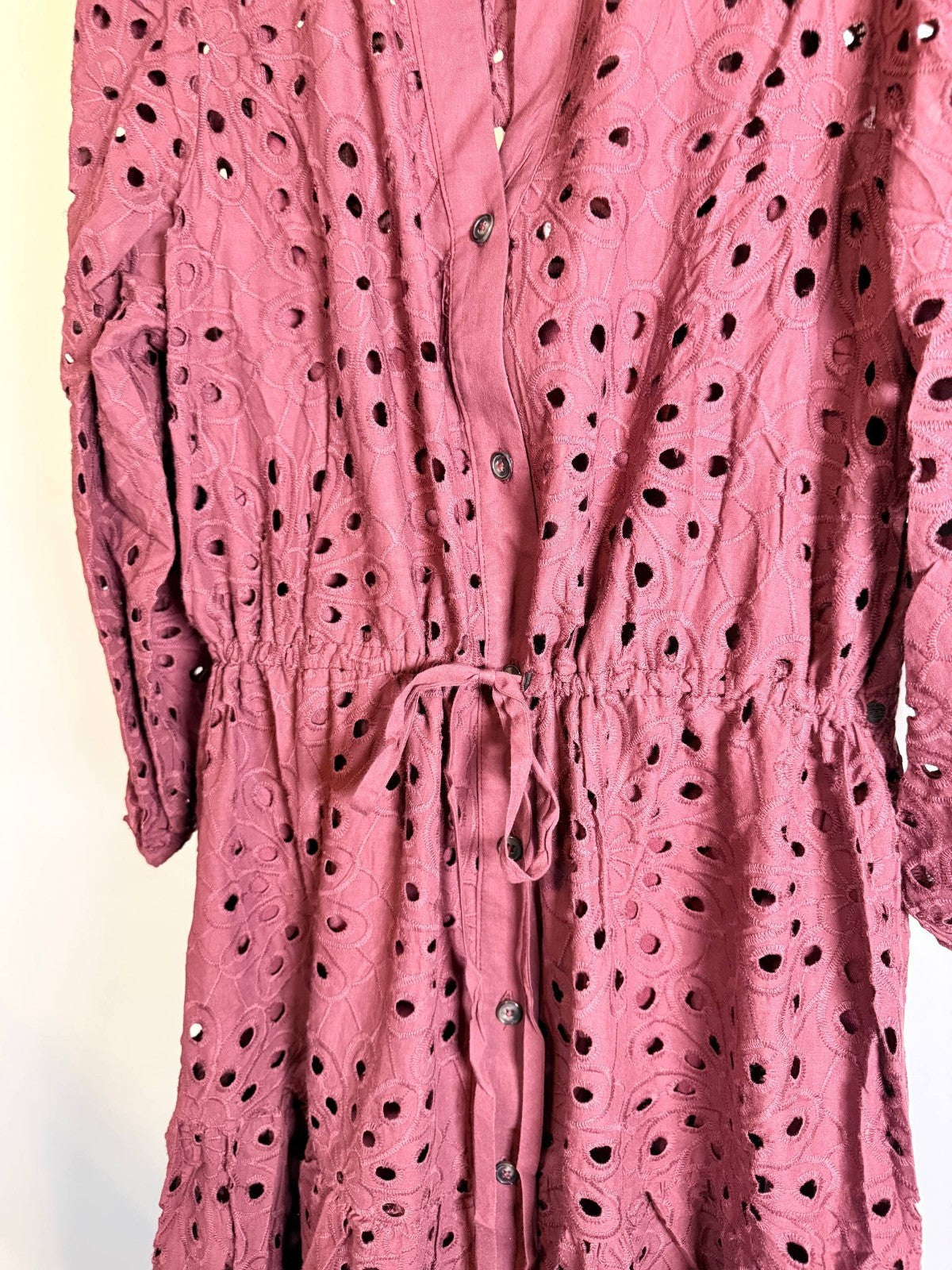 Julia Jordan Women’s Eyelet Tie‑Waist 3/4‑Sleeve Midi Dress – Wine – Size 4  NWT