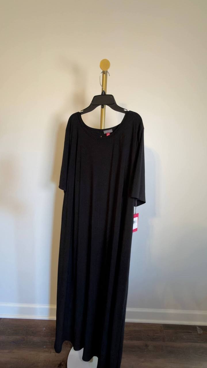 Vince Camuto Plus Short Sleeve Crew Neck Maxi Dress Black 2X NWT $79