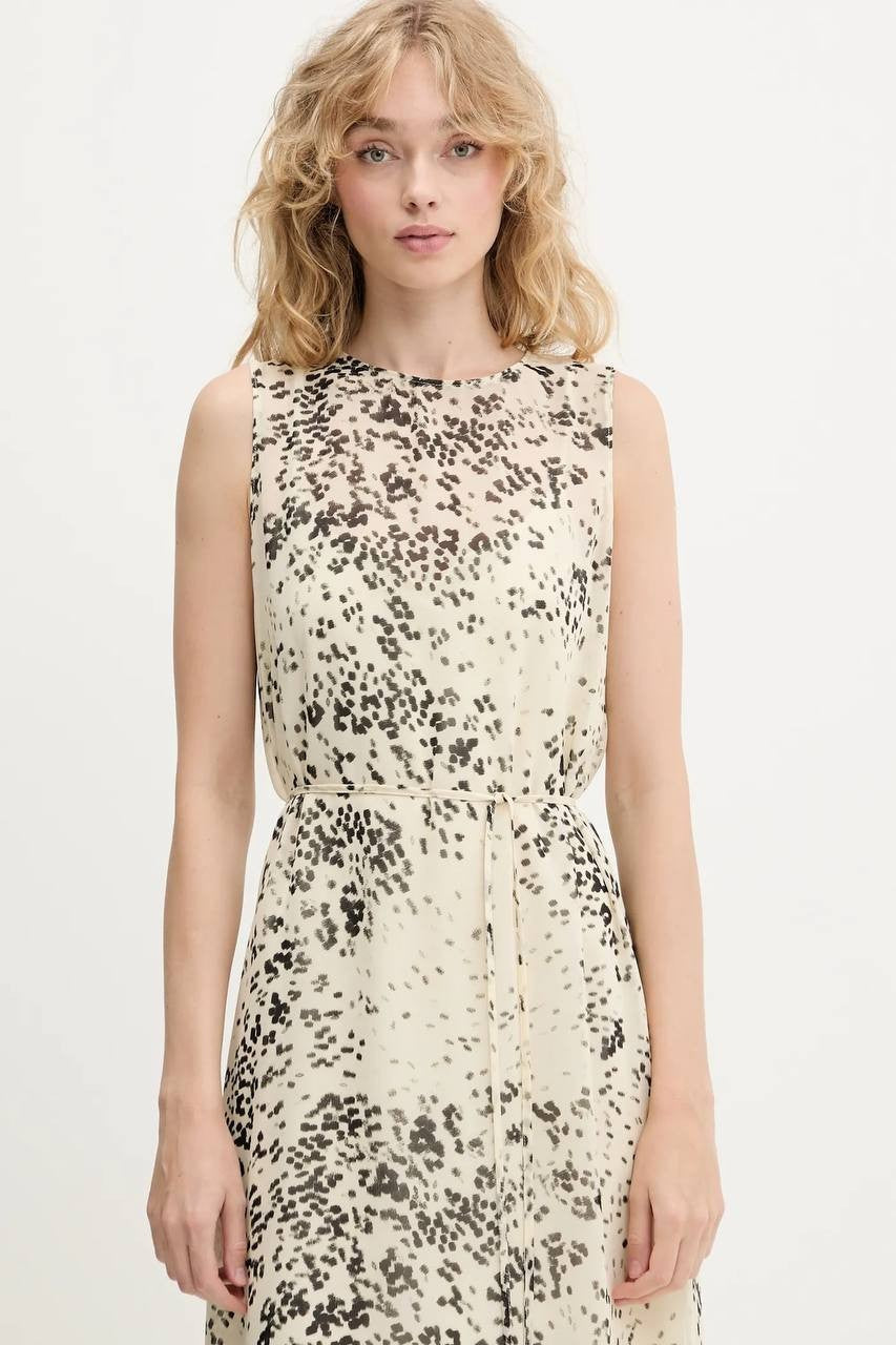 Calvin Klein Printed Chiffon Midi Dress Light Grey M NWT $149