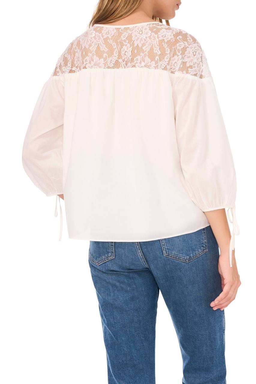 1.STATE Lace Yoke Jersey Top New Ivory S NWT $79