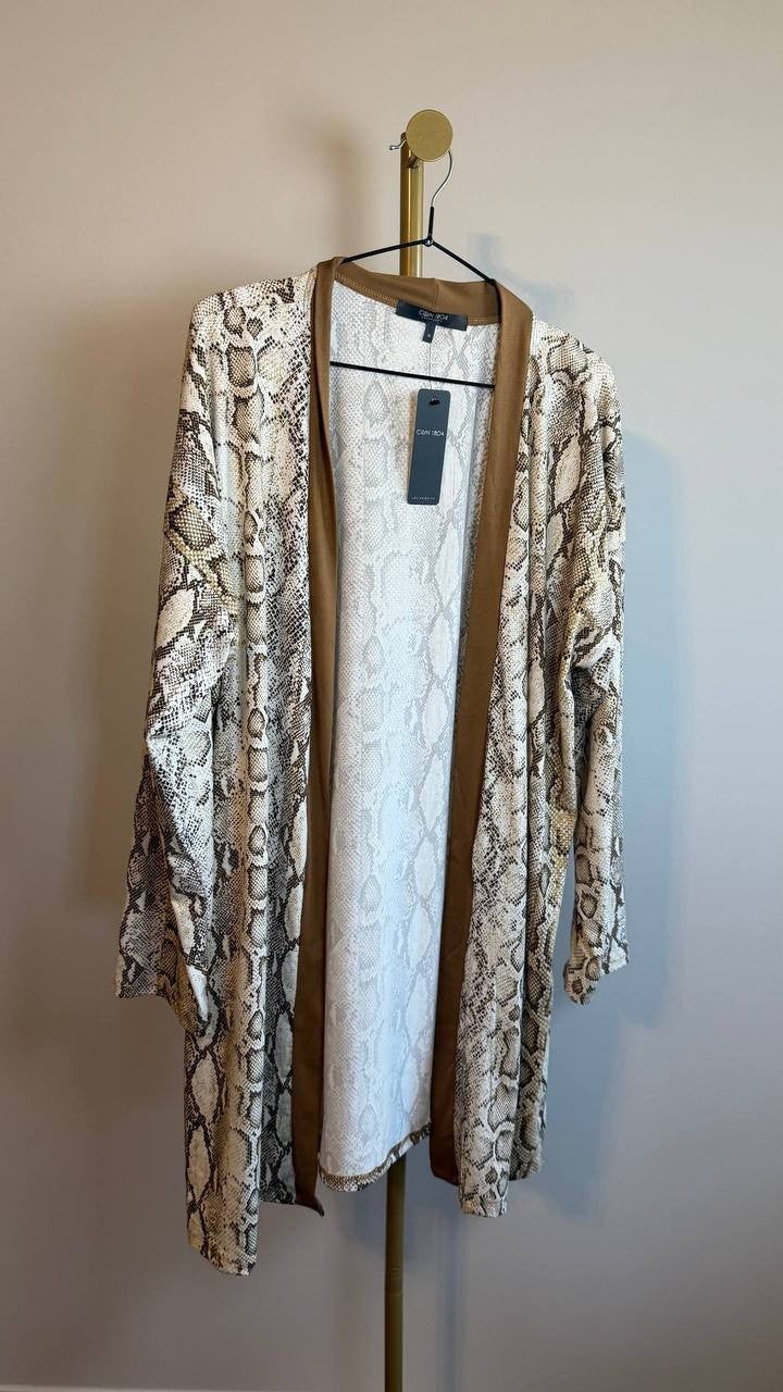 Coin 1804 Plus Python Contrast Cardigan Sweater Off White Camel 1X NWT $40