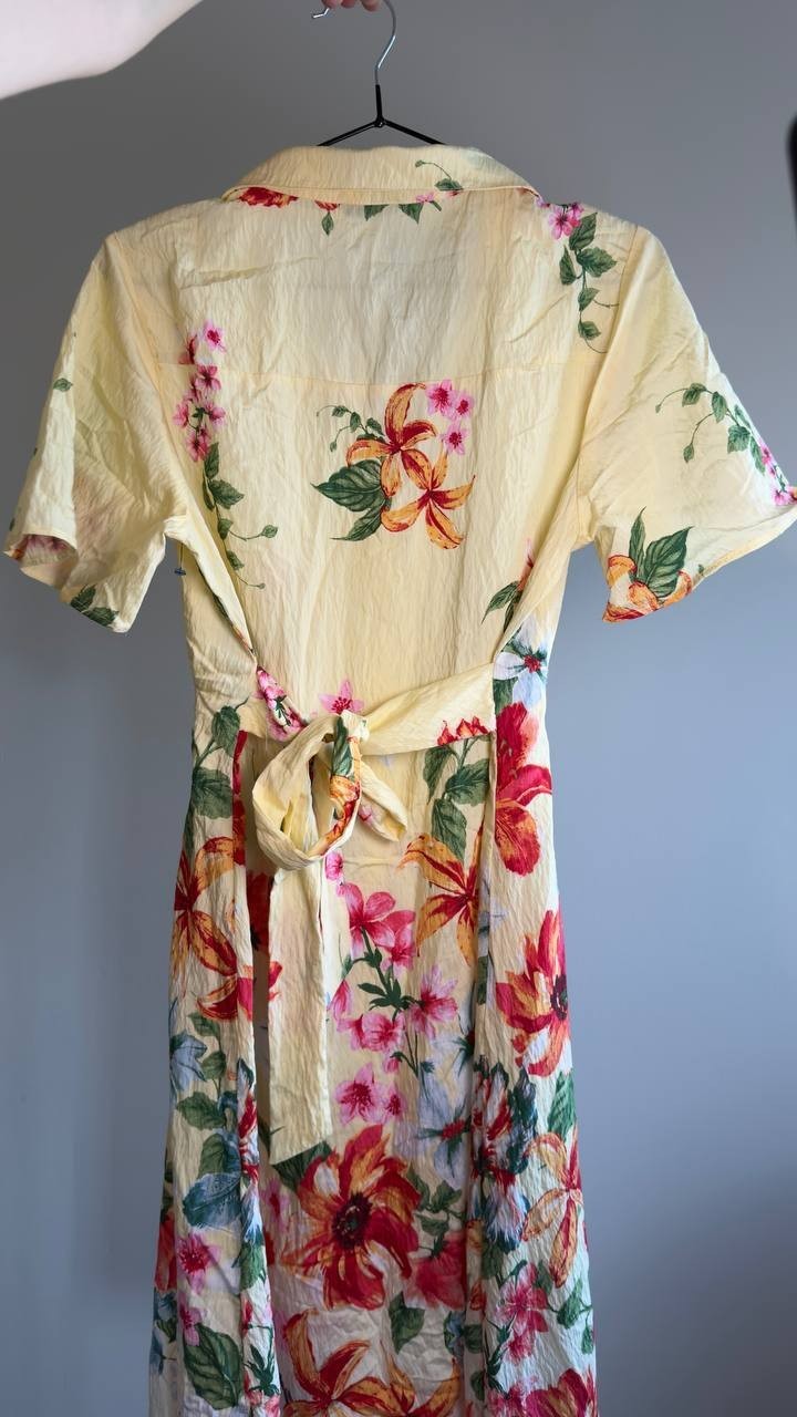 Figueroa & Flower Printed Peasant Dress Banana Multi S NWOT $72.99