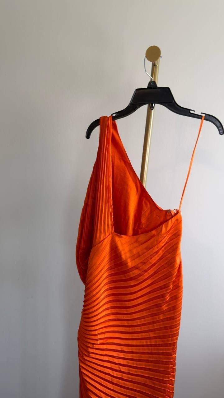 A.L.C. Lara Asymmetric Pleated One‑Shoulder Dress Persimmon 12 NWT $695