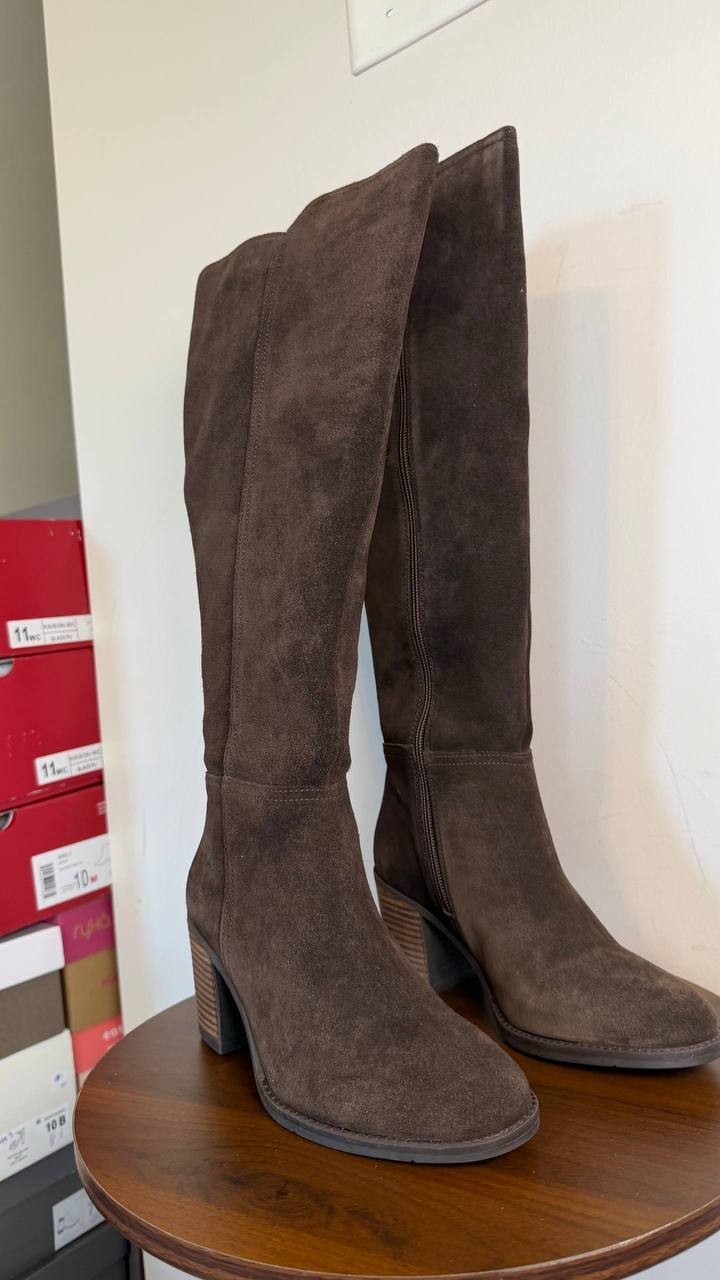 Lucky Brand Bonnay Wide Calf Knee High Boots Dark Brown 6M Suede $189 NWB