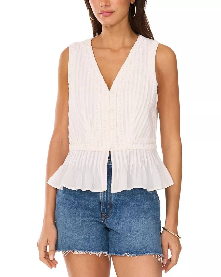 Vince Camuto Pintuck V‑Neck Peplum Tank Ivory Size XL NWT msrp$99