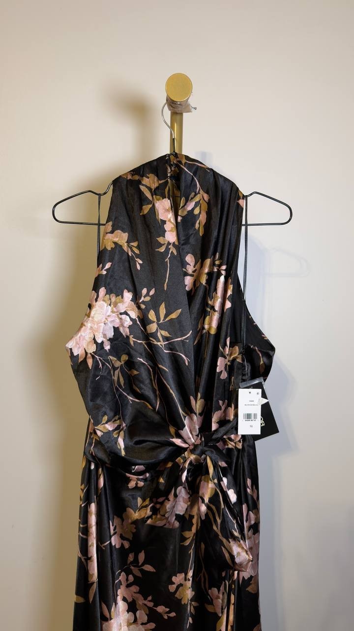 Taylor Women’s Floral V‑Neck Fit & Flare Dress Black Rose Mauve 16 NWT $129