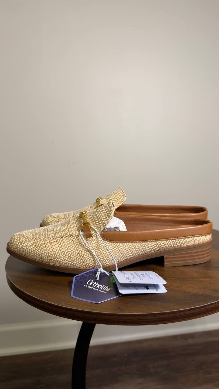 Aerosoles  Flat  Mules  Raffia  Tan  8  New  $79