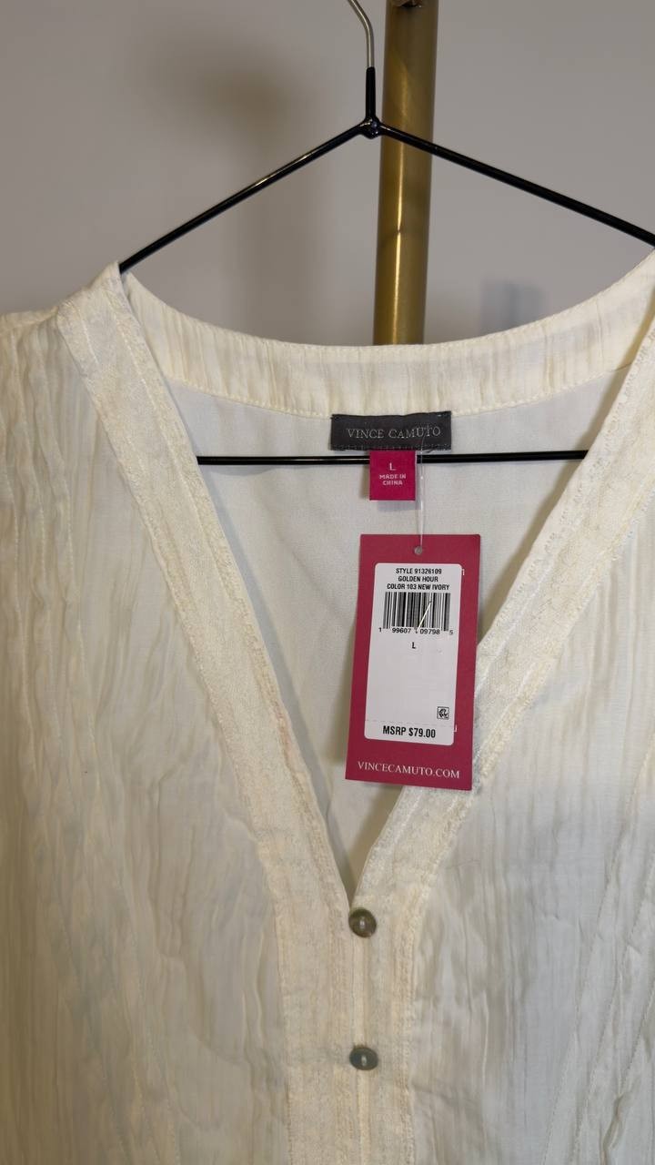 Vince Camuto Women’s Lace Trim Button‑Up Peplum Tank New Ivory L NWT $79