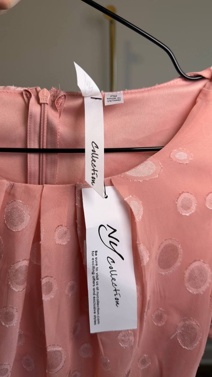 NY Collection Petite Short Sleeve Belted Swiss Dot Dress Mellow Rose PM NWT $41
