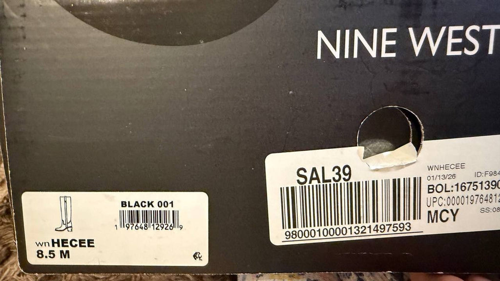 Nine West Hecee Boots 8.5M Black Leather Tall Round Toe Block Heel NIB msrp$269
