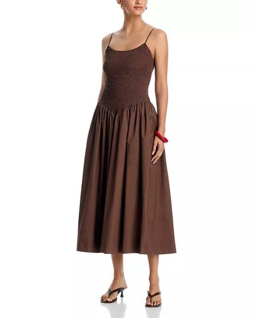 Lucy Paris Hazel Smocked Dropped Waist Dress Chocolate XS NWT $118