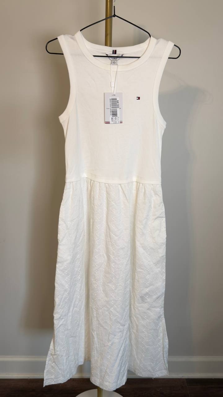 Tommy Hilfiger Mixed Media Broderie Sleeveless Dress White M NWT $99.50