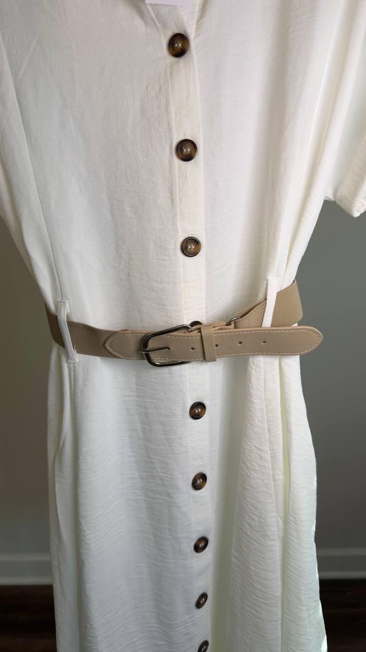 NY Collection Short-Sleeve Button-Front Belted A-Line Dress White XL NWT $58