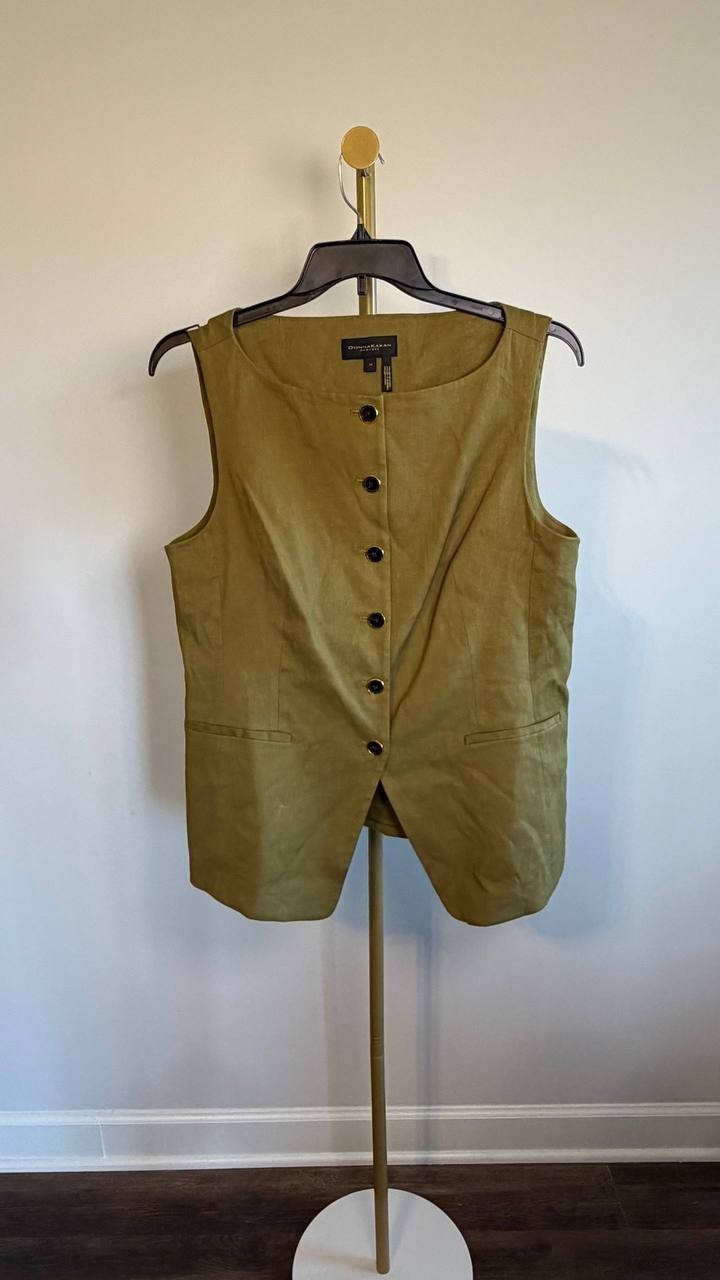 Donna Karan New York Linen‑Blend Vest Olive 14 NWOT $159