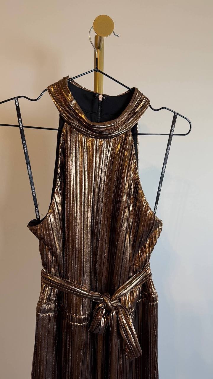 Anne Klein Women’s Metallic Mock Neck Halter Dress Size M NWT $159
