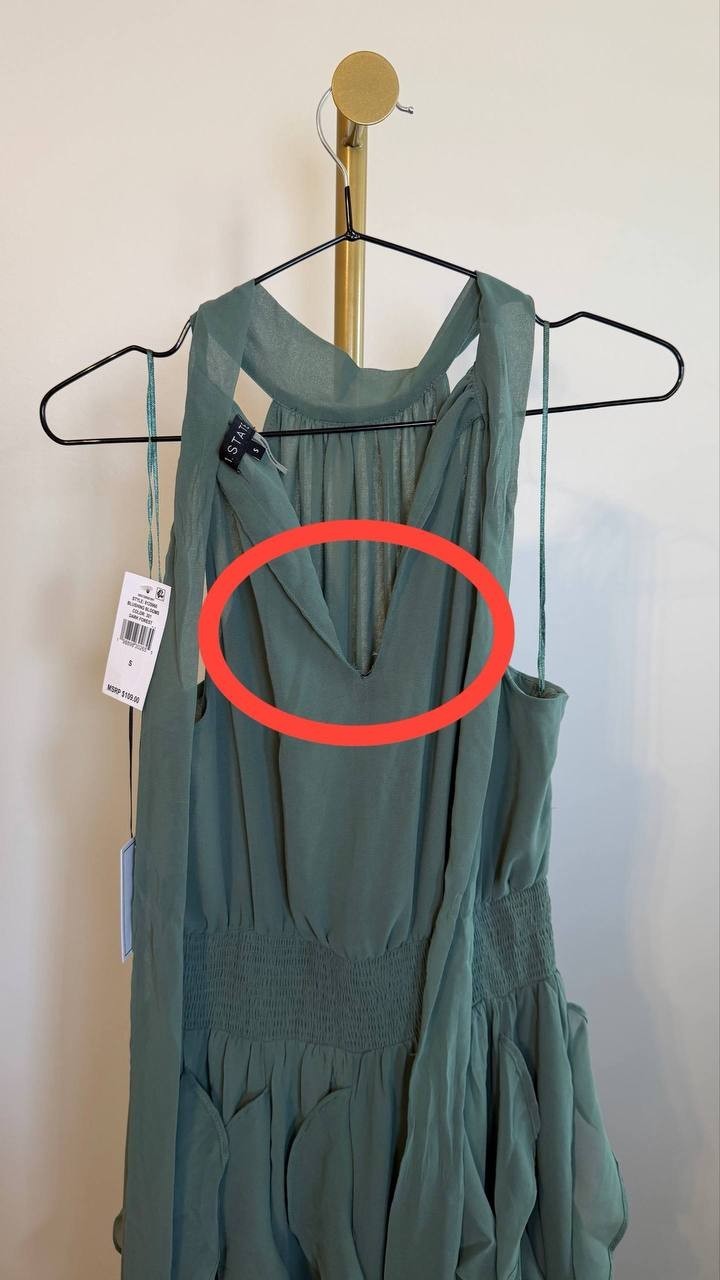 1.STATE Dark Forest Halter Neck Ruffle Maxi Dress Size S NWT Damaged Fabric