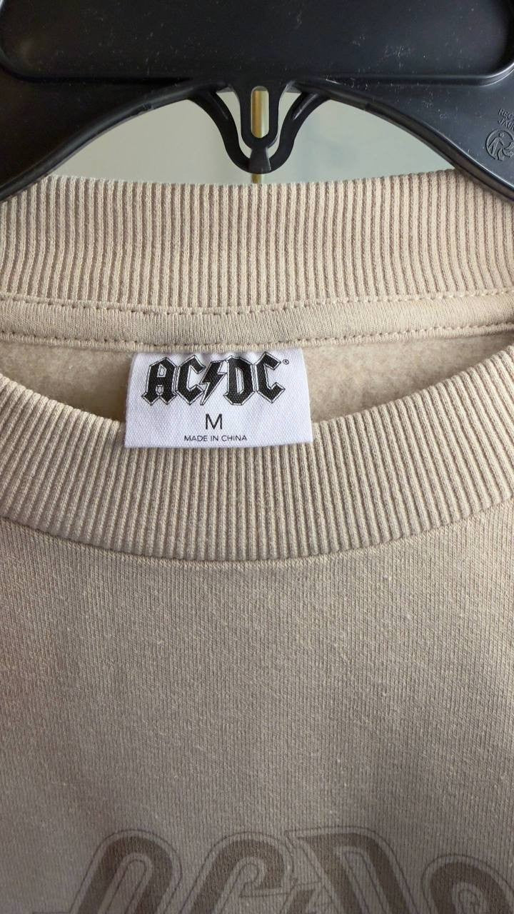 AC/DC High Voltage Graphic Crewneck Sweatshirt Tan M NWOT $46