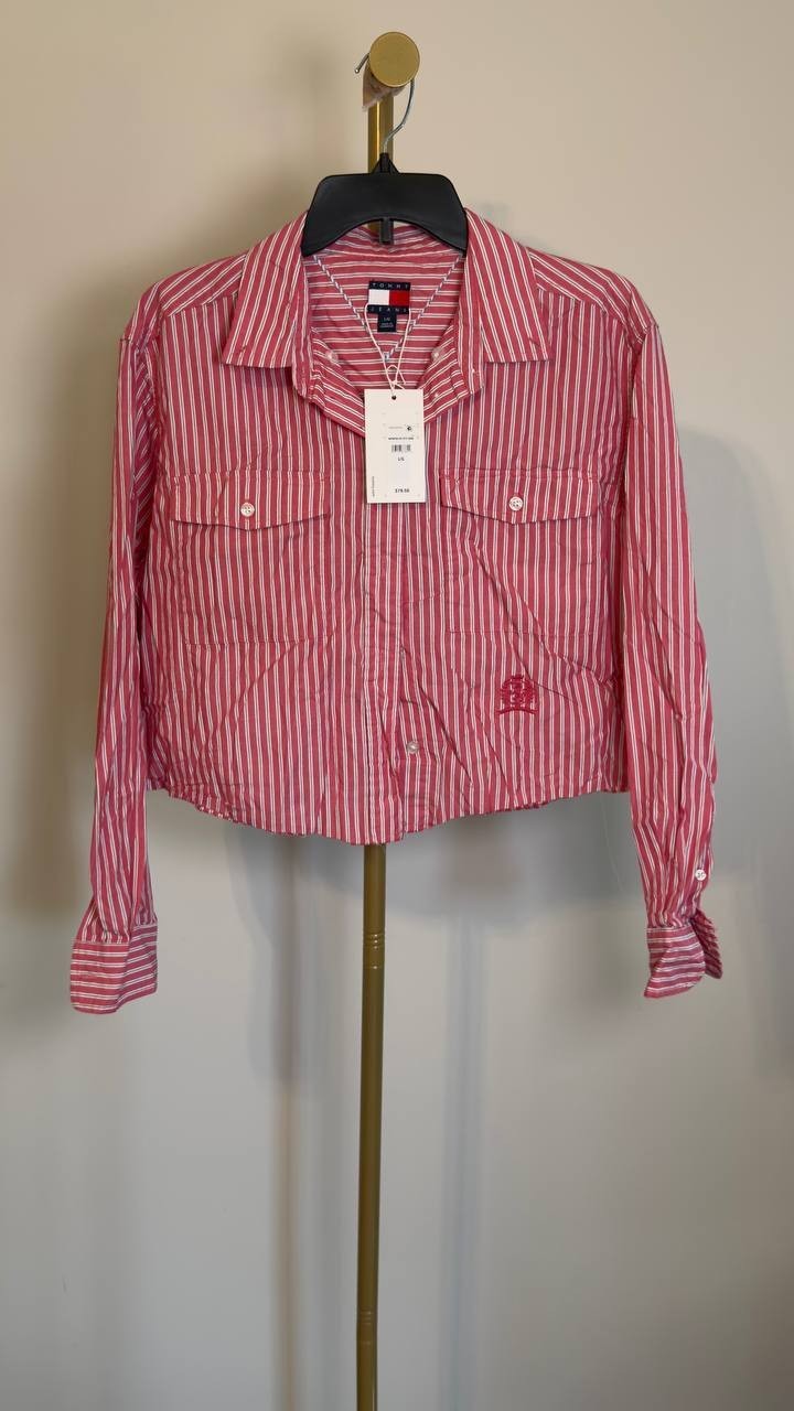 Tommy Jeans Crest Shirt Blouse Vintage Cerise L NWT $79.50
