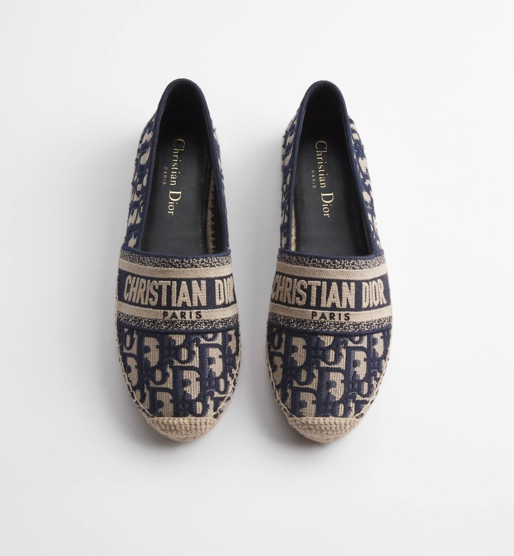 Dior  Granville  Espadrille  Deep Blue  Oblique  Cotton  38 B  Pre‑owned 