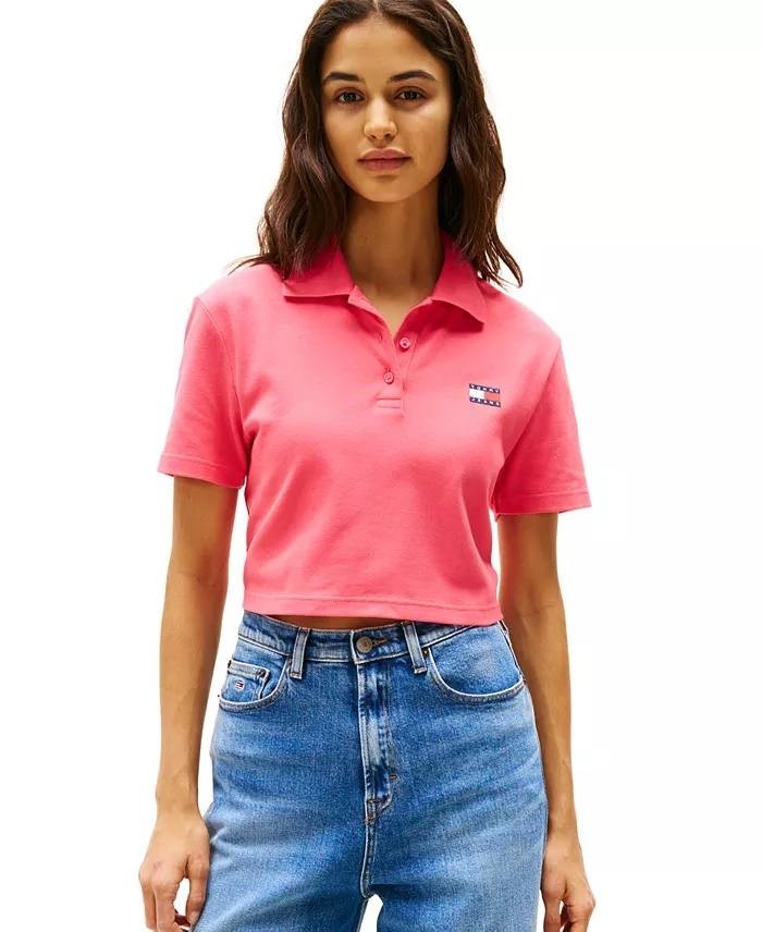 Tommy Jeans Women’s Crop Badge Short‑Sleeve Polo Top – Size XL – NWT – $49.50