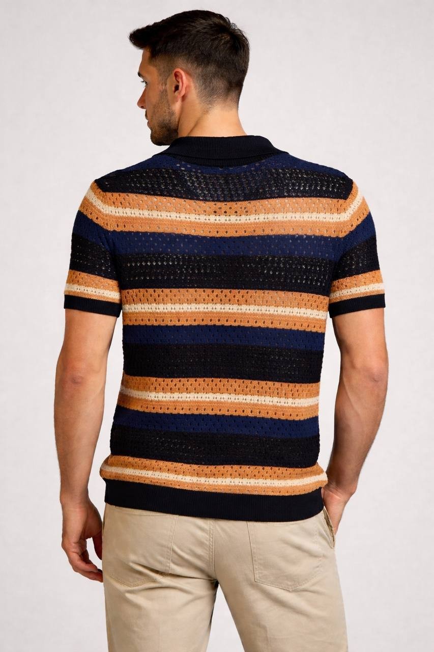 Paisley & Gray Men’s Slim Fit Open‑Knit Retro Stripe Polo Shirt L/G $110 NWT