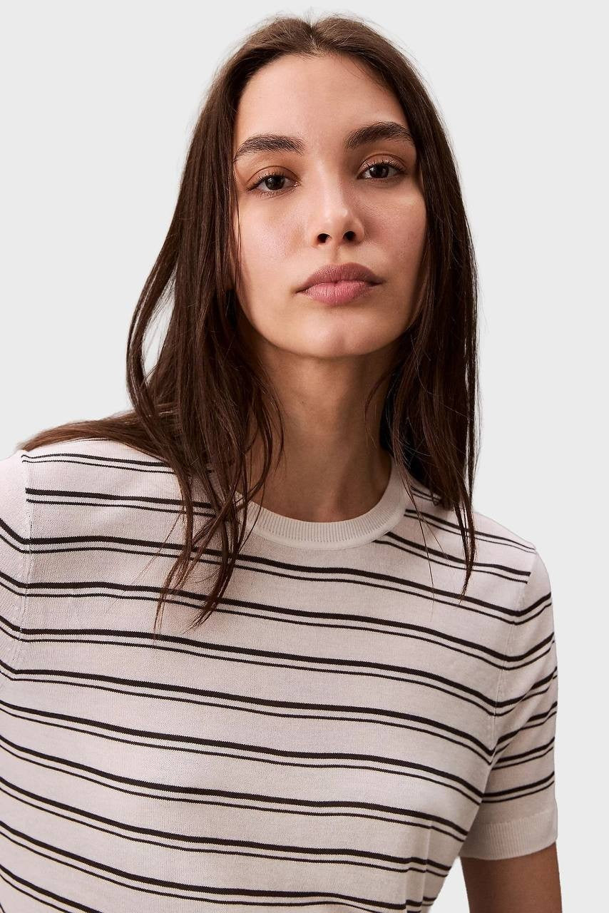 Calvin Klein Women's Viscose Striped Short Sleeve Sweater Tee Size L NWT $89