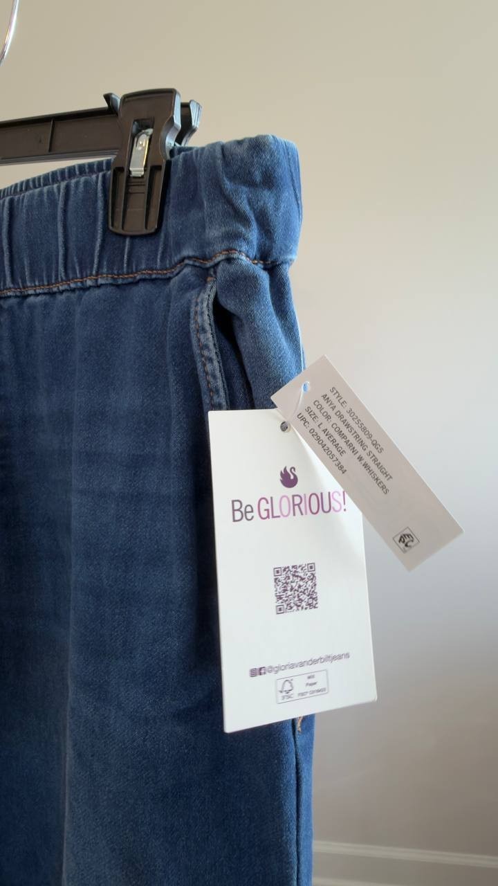 Gloria Vanderbilt Knitology Anya Drawstring Straight Leg Jeans L NWT $52