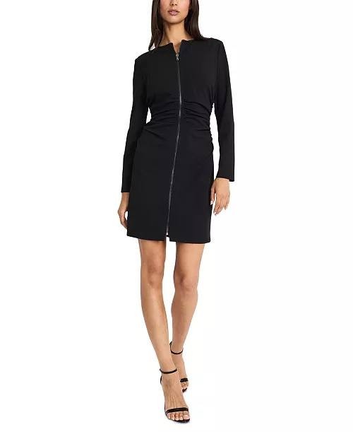 Donna Morgan Long‑Sleeve Zip‑Front A‑Line Dress Black 16 NWT $138