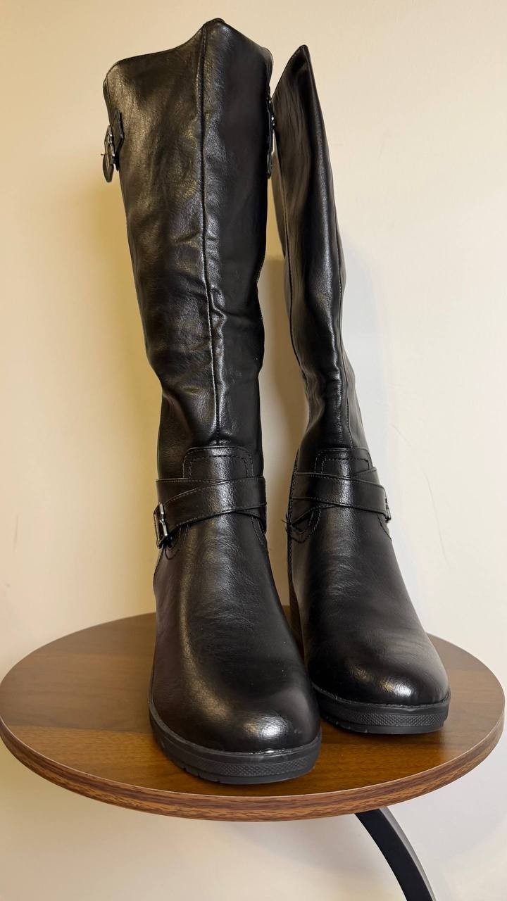 Dr. Scholl’s Prairie Riding Boots 7.5M Black Synthetic Block Heel NIB msrp $160