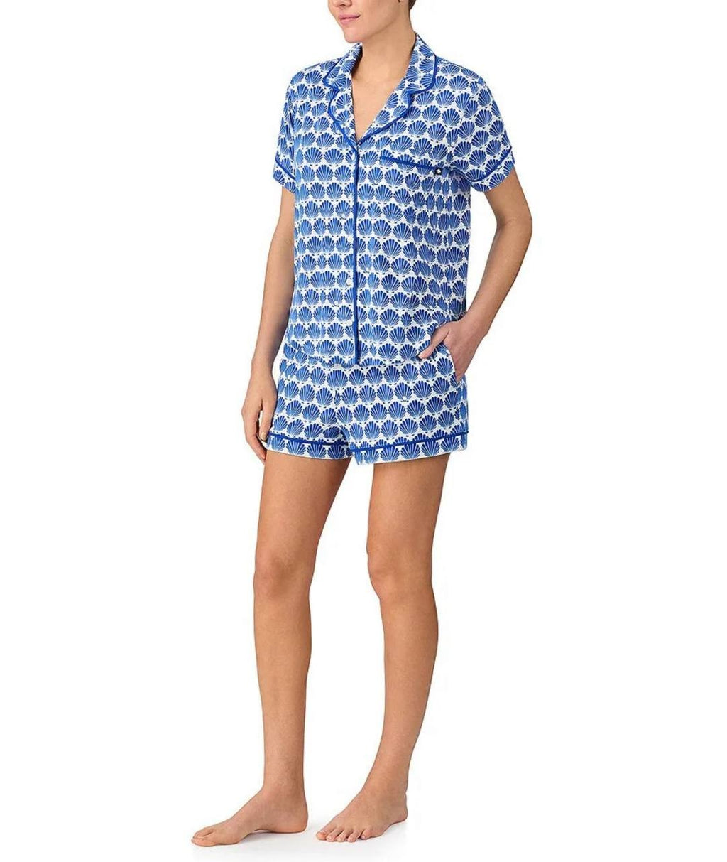 Kate Spade New York Blue Scallop Shell Pajama Set - Top &amp; Shorts L/G S/P