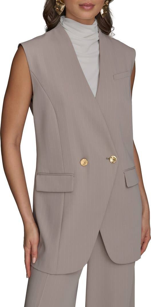 Donna Karan New York Pinstripe Double Breasted Vest Cobblestone 16 NWT $159