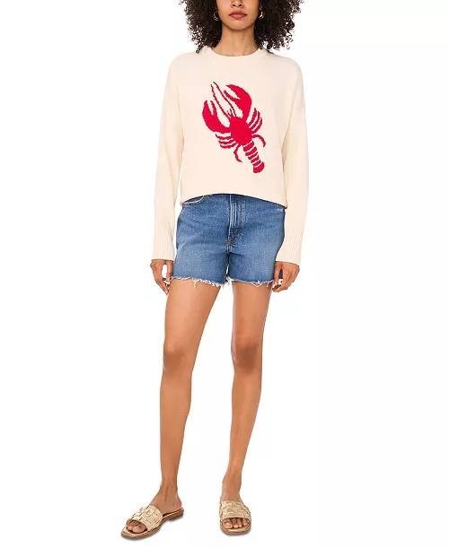 Vince Camuto Sweater XL Beige Cotton Lobster Crewneck Pullover NWT MSRP $69