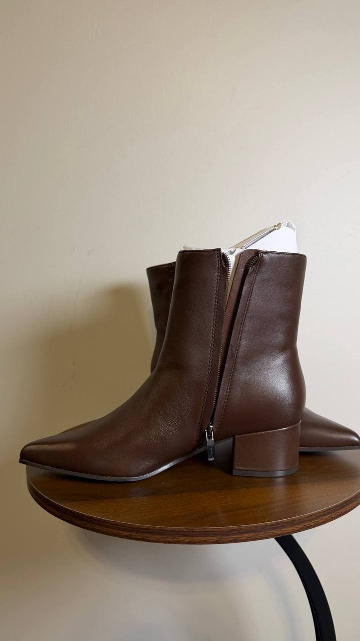Nine West Maribu Booties 7.5M Dark Brown Leather Pointed Toe Zip NIB mrp$149